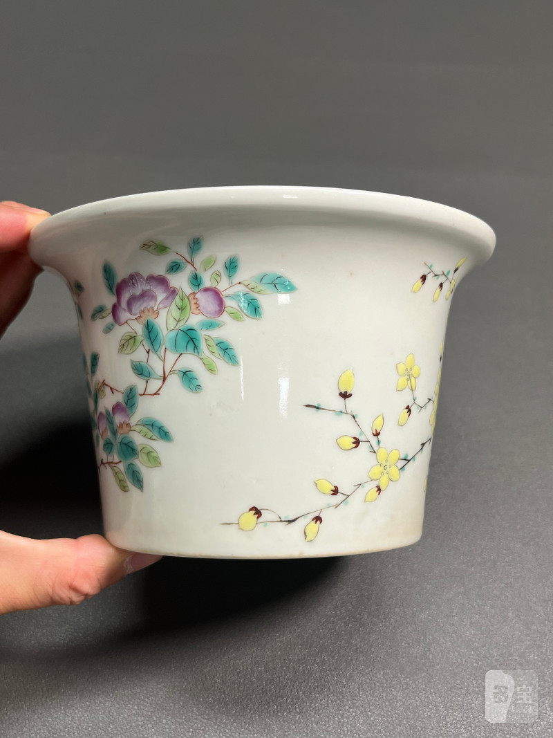 清光绪  “大雅斋”粉彩花鸟纹花盆 - 图8